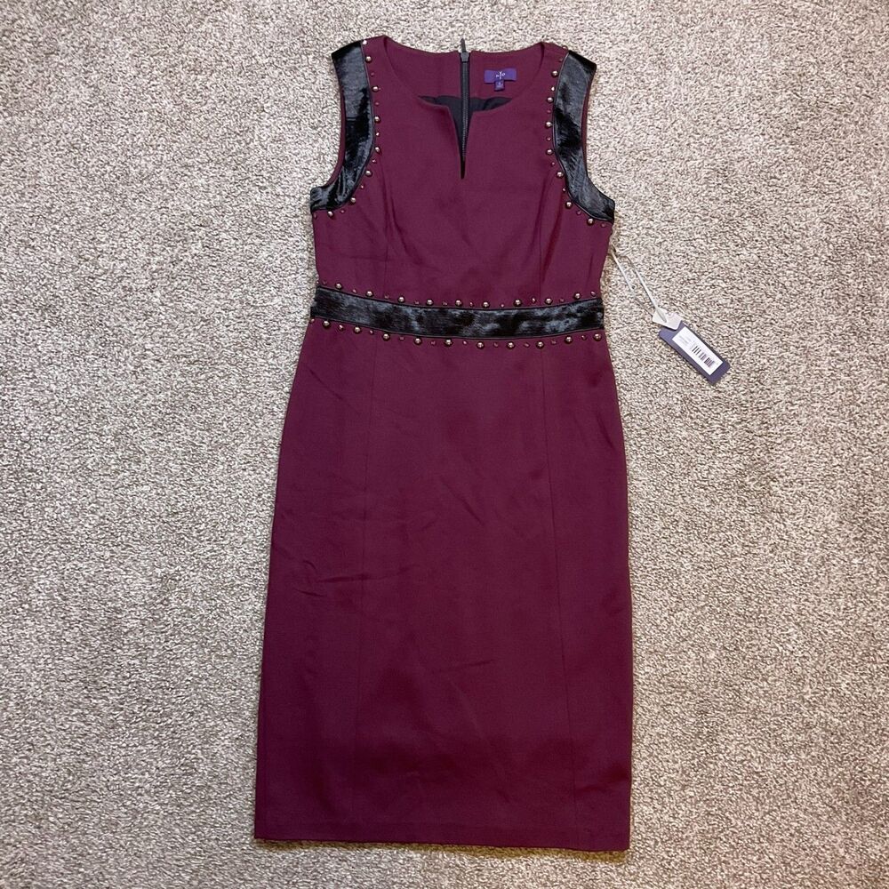 Not Your Daughters Jeans NYDJ Lainey Embellished Studded Dress Dark Crimson Sz 6